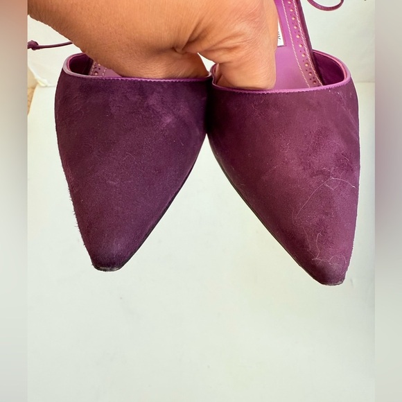 Manolo Blahnik Plum Purple Suede Leather Leyan 70mm ankle tie pumps EU 40.5 - Picture 8 of 10